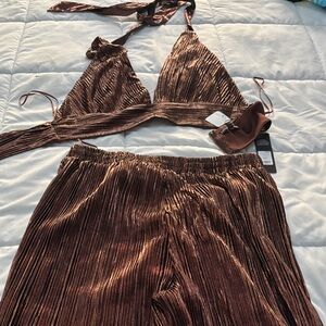 Fashion Nova Bronze Straight Leg Pants & Top Set